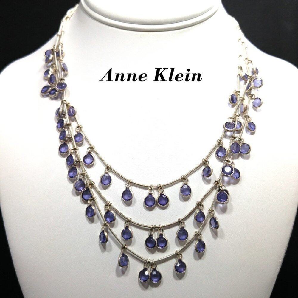 Anne Klein Purple Flat Rhinestone Dangling Necklace, Purple Crystals, 18 1/2"
